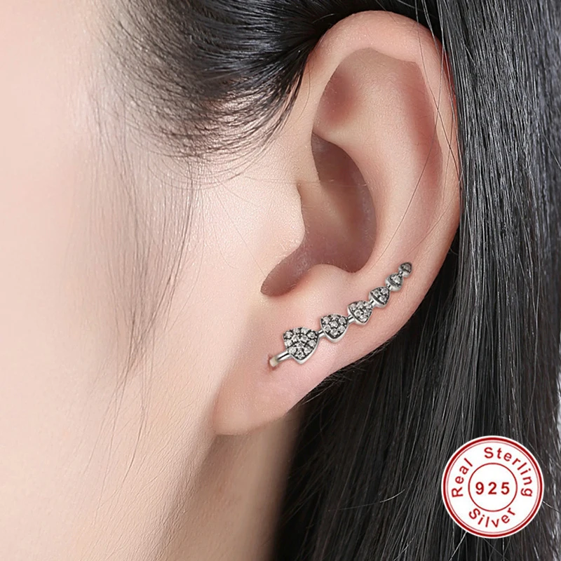 

Genuine 925 Sterling Silver Triangle Heart Long stud Earrings with Clear CZ for women s925 Silver wedding Jewelry Brincos 039