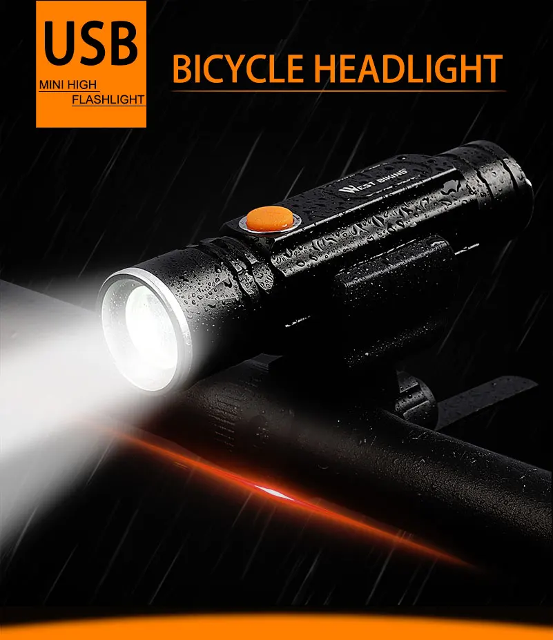 Excellent WEST BIKING 350 LM Bike Light Flashlight IPX-4 Waterproof Headlight Cycling Lights Front Lamp Torch Stretch Zoom Bicycle Light 0