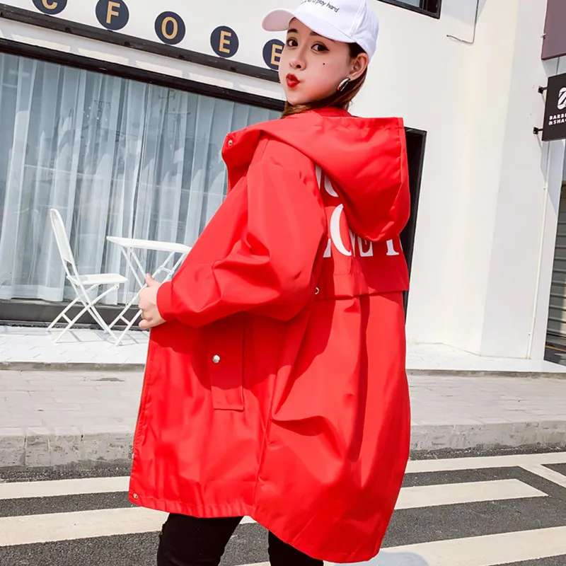 

2019 Fashion Hooded Trench Coats Women Spring Autumn Large Size Solid Outerwear Female Long Sleeve Casual Loose Windbreaker