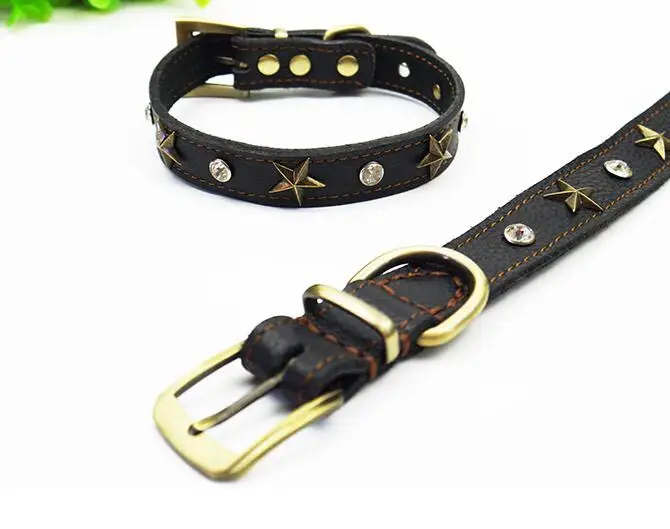 Tahan Lama Kulit Asli Anjing Kepala Adjustable Kerah Pet Spike