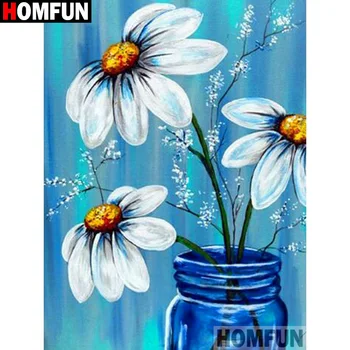 

HOMFUN Full Square/Round Drill 5D DIY Diamond Painting "Daisy vase" 3D Diamond Embroidery Cross Stitch Home Decor A20013