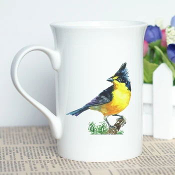 

Cool Gift Bone China Coffee Mug with Colorful Birds Printing 10oz Ceramic Mug for Decoration Bird Painting Themed Unique Cup
