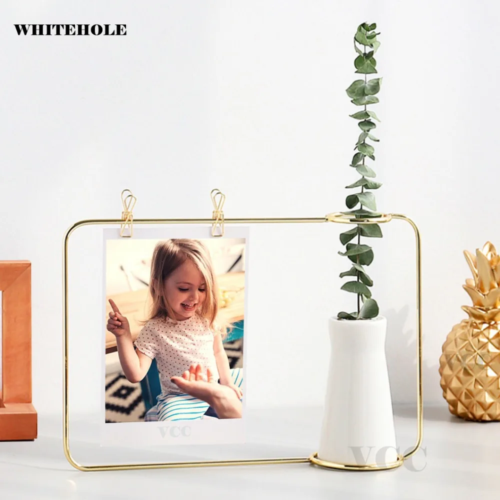 

Wrought Iron Bracket Photo Frame Metal Photo Frame Metal Clip Fixed Photo Creative Flower Vase Nordic Desktop Picture Frame