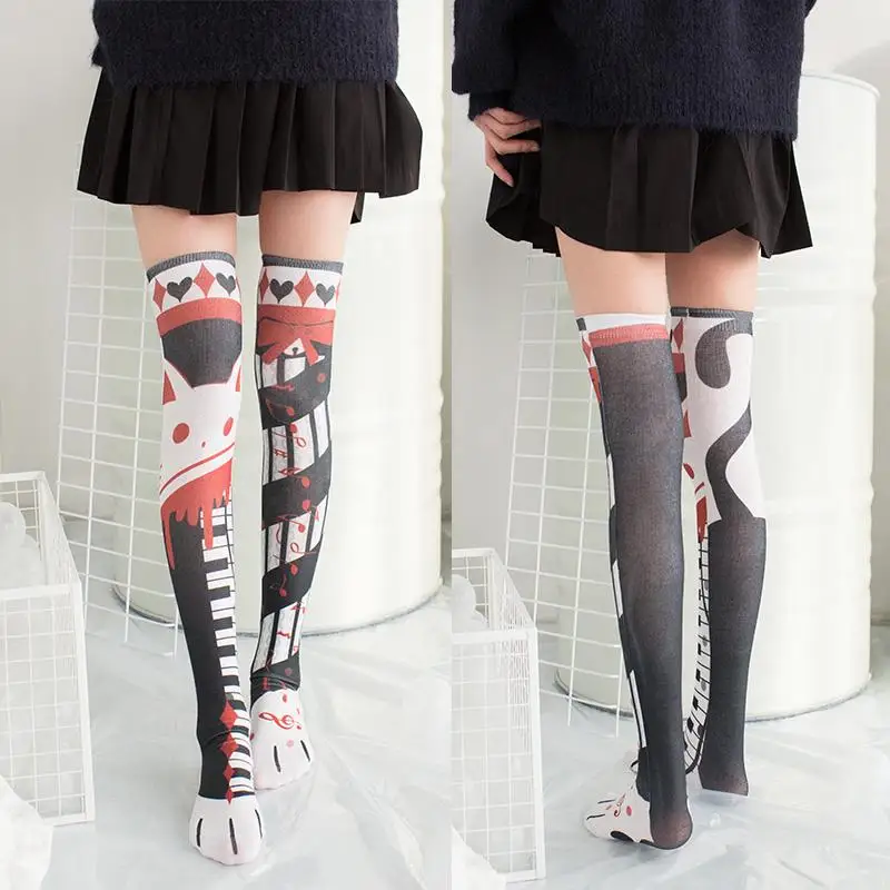 2019 1 Pair cute cat Long Knee Sock Girls Womens Fashion printed thin Nylon Stockings Opaque Female High Over Knee Socks 5S-SW02