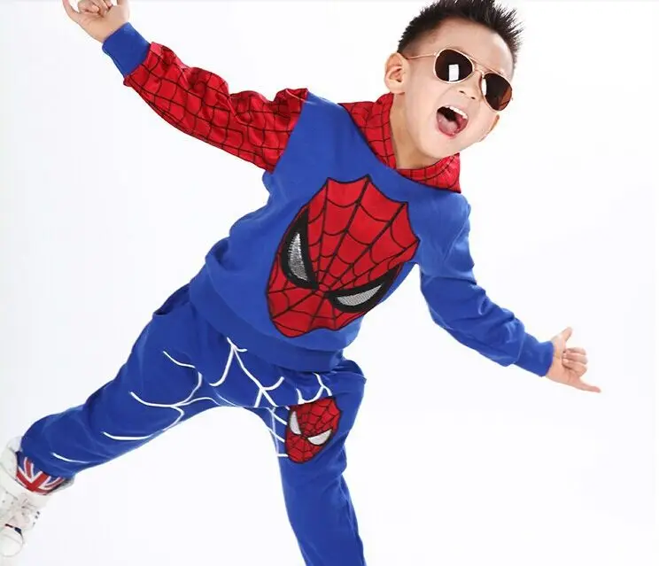 Детские комплекты одежды для костюмированной вечеринки «Человек-паук», Детский костюм, модная летняя рубашка с рисунком, штаны, костюм из футболки и штанов для мальчиков - Цвет: Синий