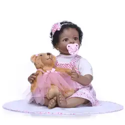 Коллекционная кукла 23 дюймов Reborn Baby doll Силиконовые 57 см Реалистичный Черный кожи кукла малыш подарок на день рождения винил новорожденный