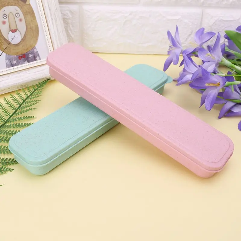 Portable Eco-Friendly Wheat Straw Cutlery Camping Picnic Box Dishware Kitchen Utensils Case