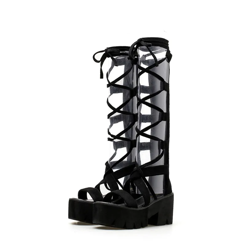 YMECHIC/лето ; готика Рок Панк; квадратный каблук; высокие сандалии-гладиаторы; женские ботинки на платформе в готическом стиле; обувь в римском стиле с перекрестной шнуровкой