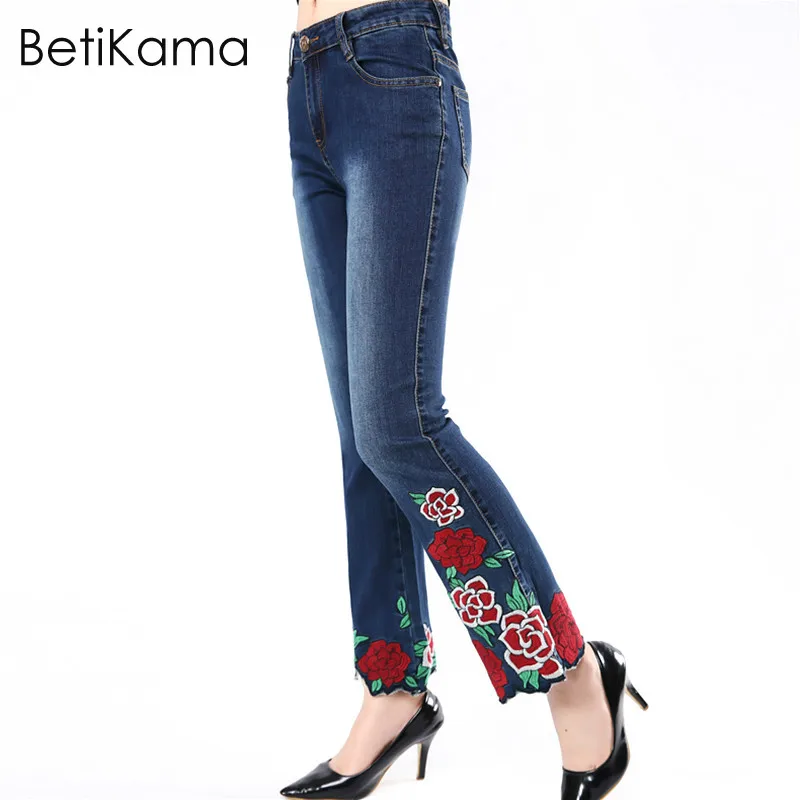 Мама Джинсы для женщин вышитые Мотобрюки Для с плюс Размеры 6xl Denim Over D Femme