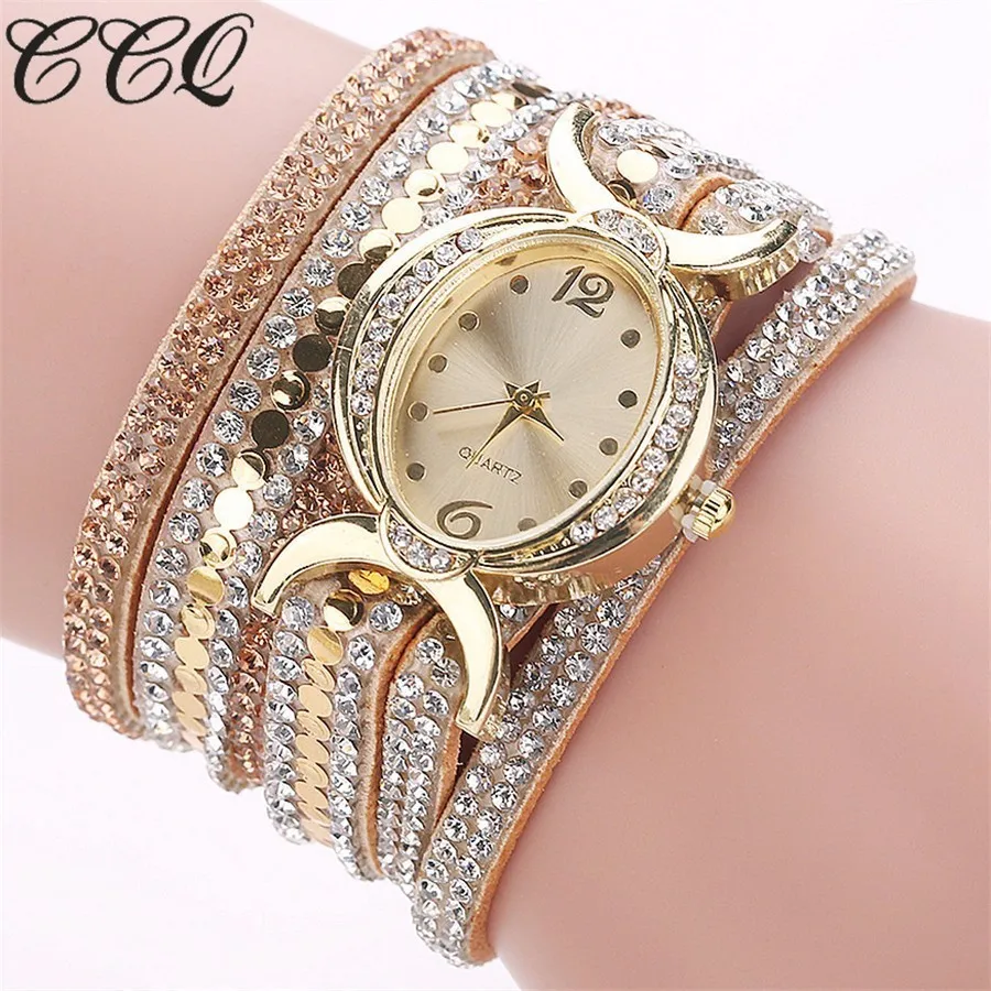 

CCQ Brand Women Bracelet Wristwatches Fashion Gold Rhinestone Quartz Watches Ladies Watch Clock Women Female Girls Gift 2017 New