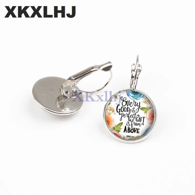 

XKXLHJ 2018 New Bible Verse Earrings Art Picture Glass Dome Charms Earrings Scripture Quote Jewelry Christian Gifts