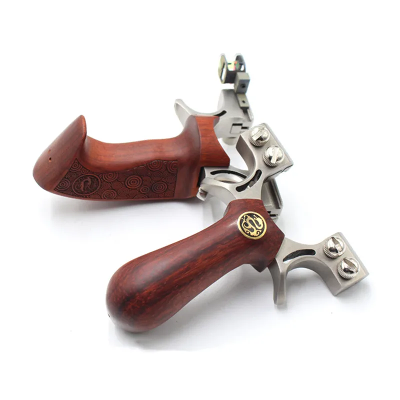 

Slingshot Hunting Stainless Steel Head Catapult Wood Handle Shooting Sling Shot Outdoor Game with Flat Rubber Band 2019 New