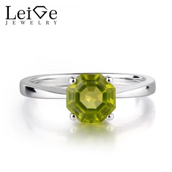 

Leige Jewelry Real Peridot Gemstone Octagon Cut Anniversary Solitaire Rings For Woman 925 Sterling Silver August Birthstone