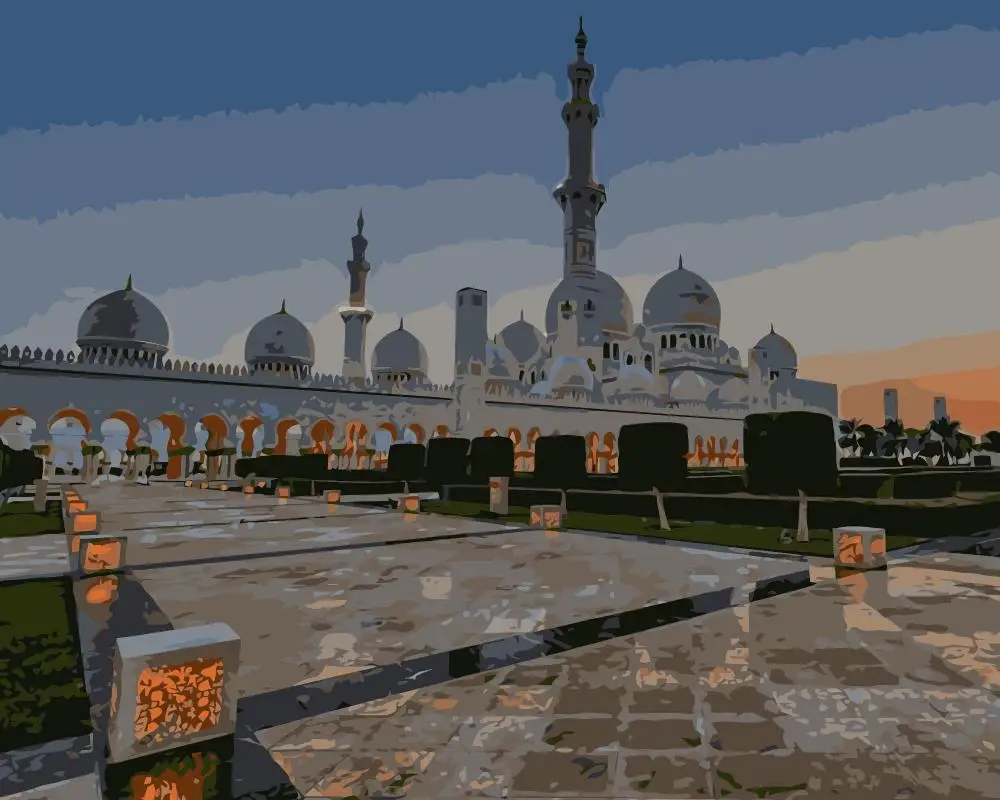 MaHuaf-j612 Sheikh Zayed Mosque coloring by numbers on canvas paint kit wall pictures home decor | Дом и сад