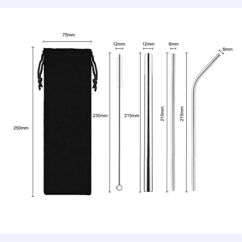

4 pcs Colorful 304 Stainless Steel Straws Reusable Straight Bent Metal Drinking Milk Straw With Cleaner Brush Set Family Pack