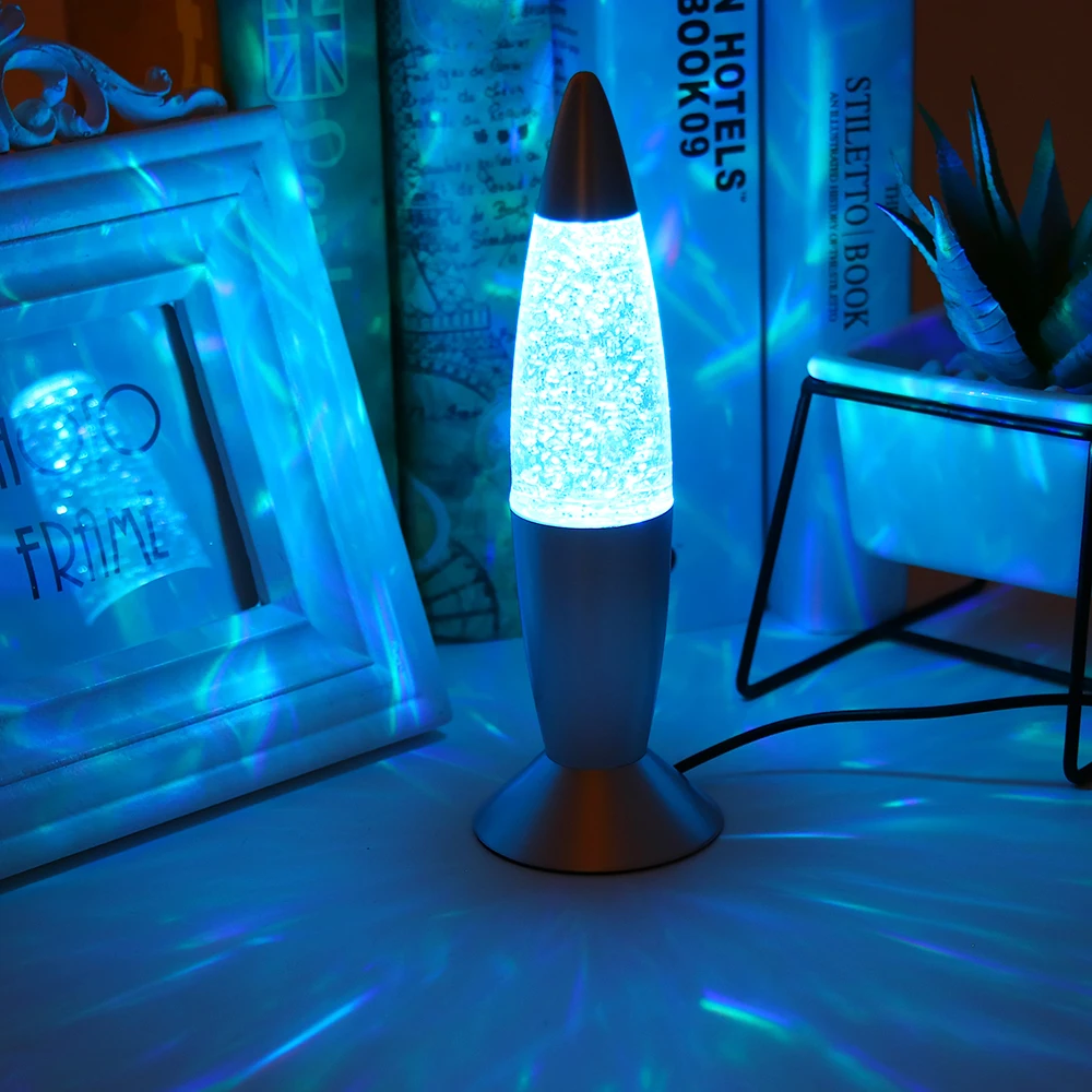 3D Rocket Multi Color Changing Lava Lamp RGB LED Glitter Party Mood