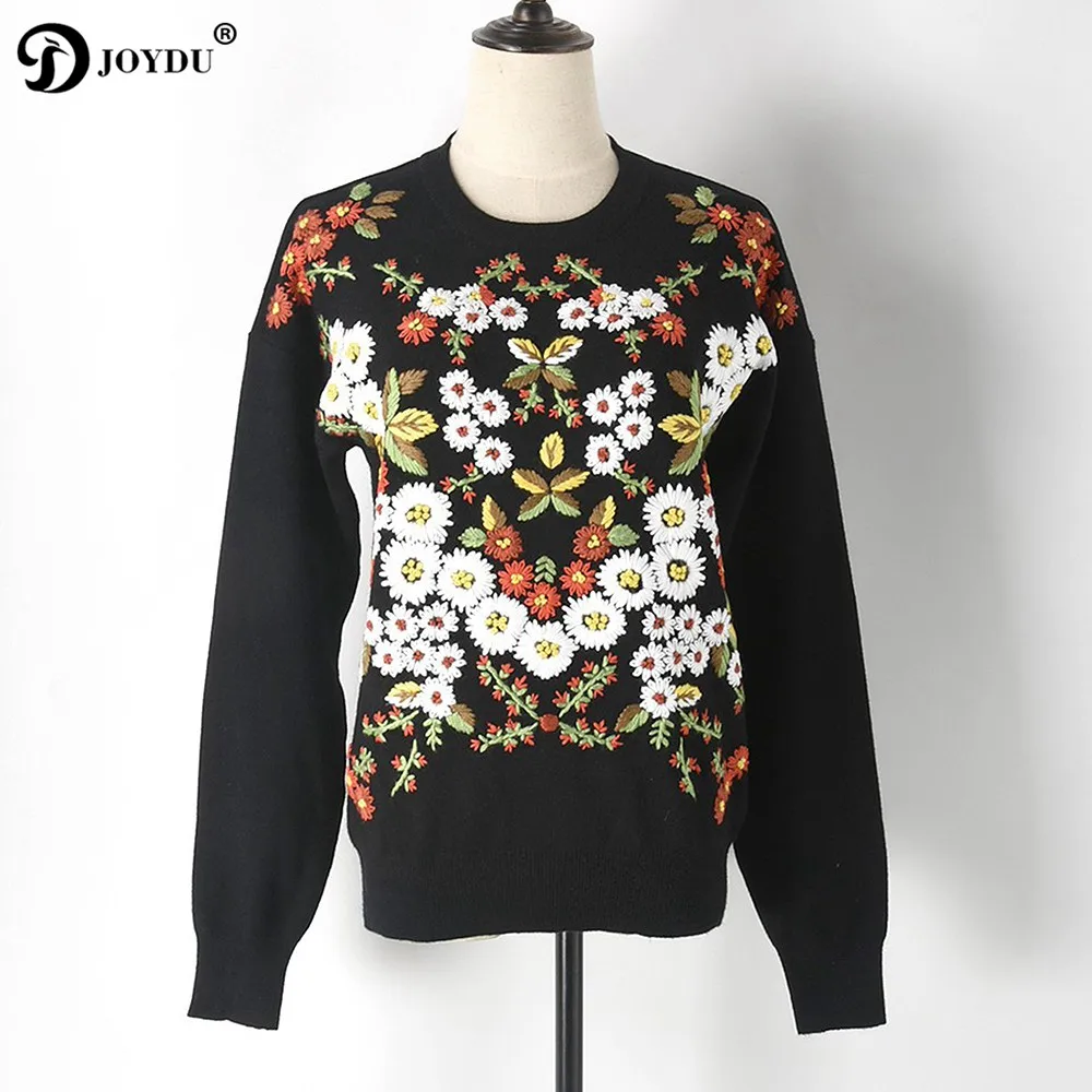 Aliexpress.com : Buy JOYDU Luxury Daisy Embroidery Sweater Women 2018 Winter Vintage Knit 