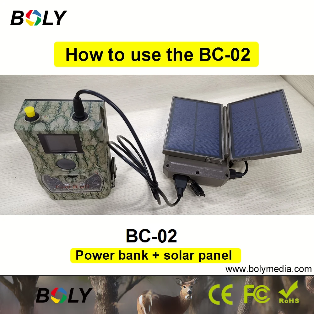 Solar Battery Charger Boly BC-02 Mobile Power Bank Plus Solar Panel Charger Suit Boly Hunting Trail Cameras Accessories 18650 Batteries Not Included