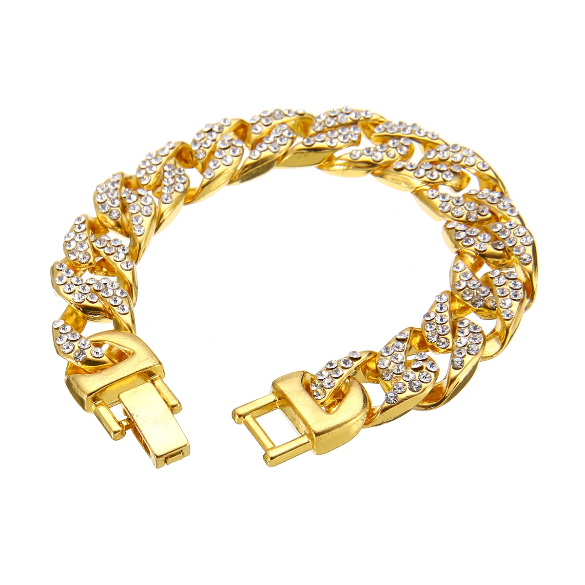 High Quality Luxury Crystal Rhinestones Bangle Bracelet Punk Gold Cuban Chain Link Bracelet Hip Hop Jewelry Party Gifts For Men