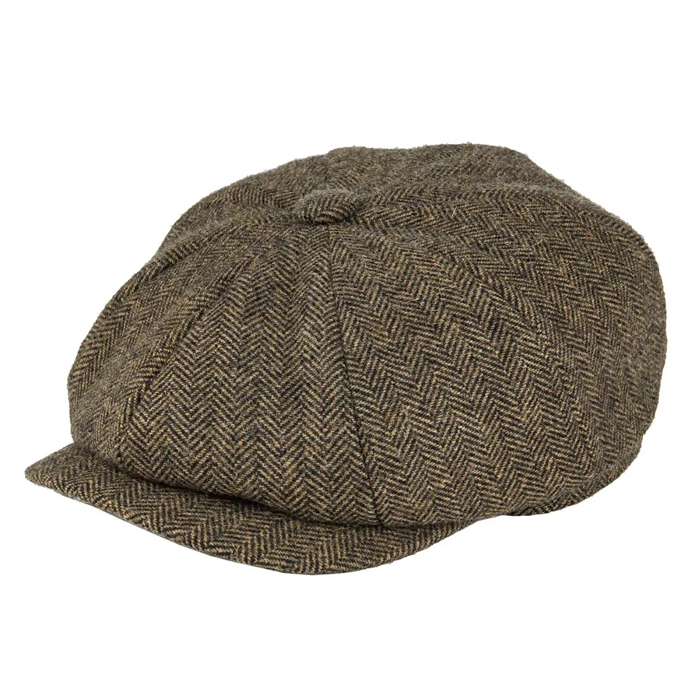 Khaki Herringbone Topi Newsboy Pria 