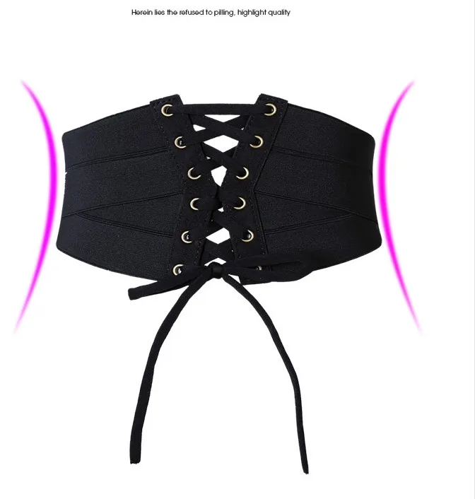 Горячие Для женщин Широкие пояса ультра широкий резинка тонкий эластичный корсет body shaper черная кожа Ziper дизайн с заклепками в стиле «панк»