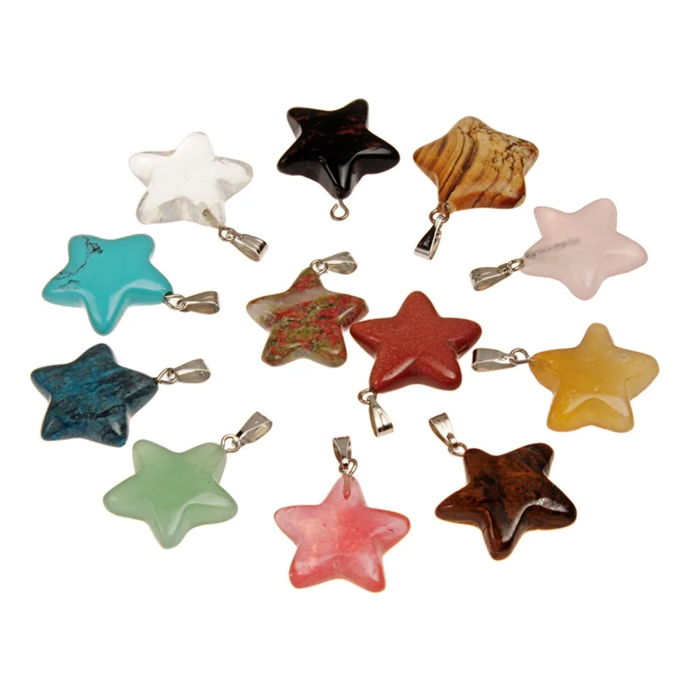 

50pcs Amulet Five Pointed Star Crystal Carving Natural Stone Quartz Lucky Protection And Healing Powers Loose Beads Pendant free