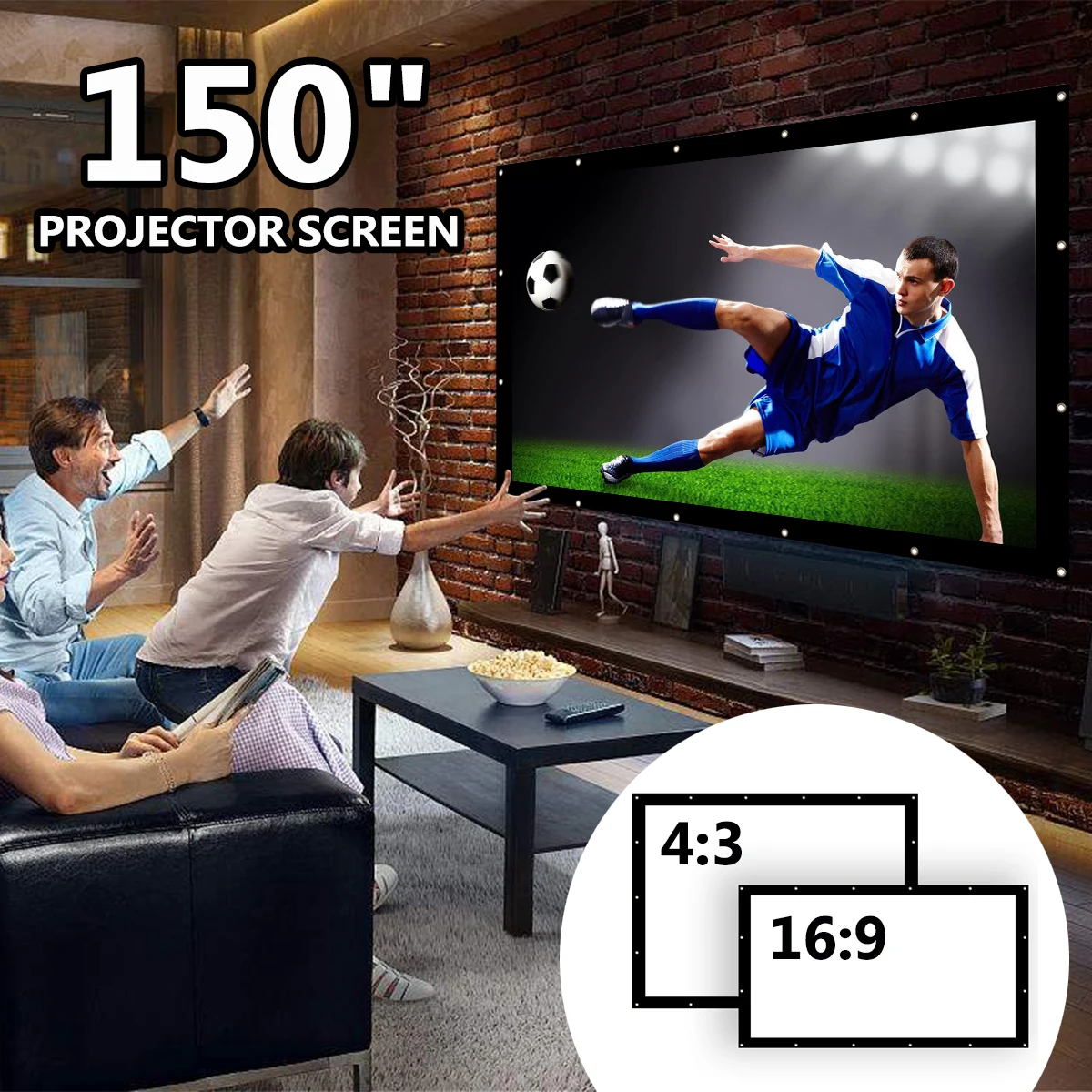 

150 Inch 16:9 Portable Projector Screen Simple Foldable Projection Screen Front & Rear Polyester For Home Theater & Outdoor Use