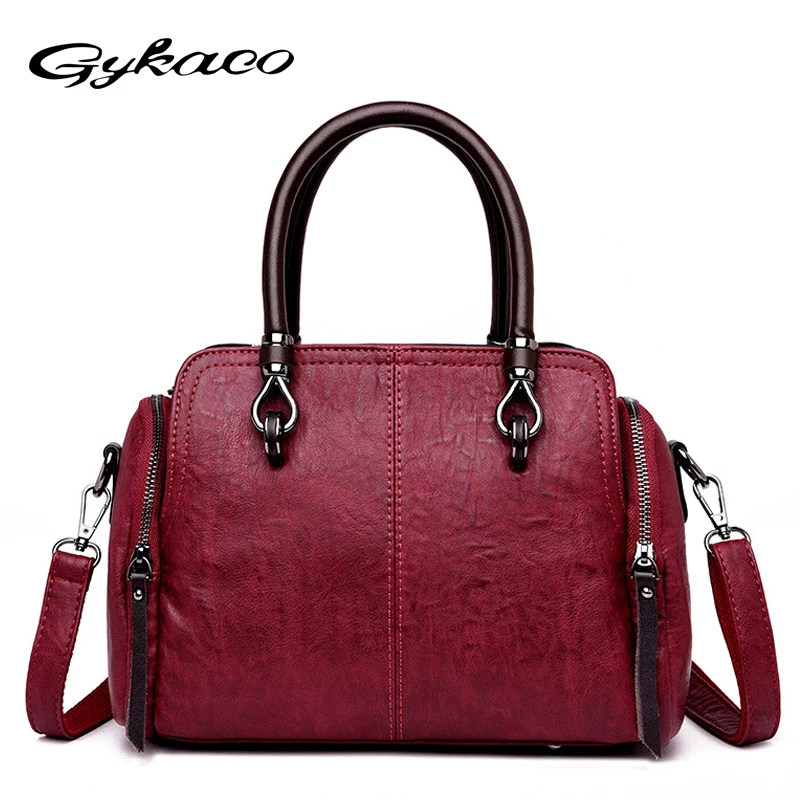

Gykaeo Middle Aged Lady Soft Leather Tote Bags Handbags Women Famous Brands Vintage Small Street Shopping Messenger Shoulder Bag