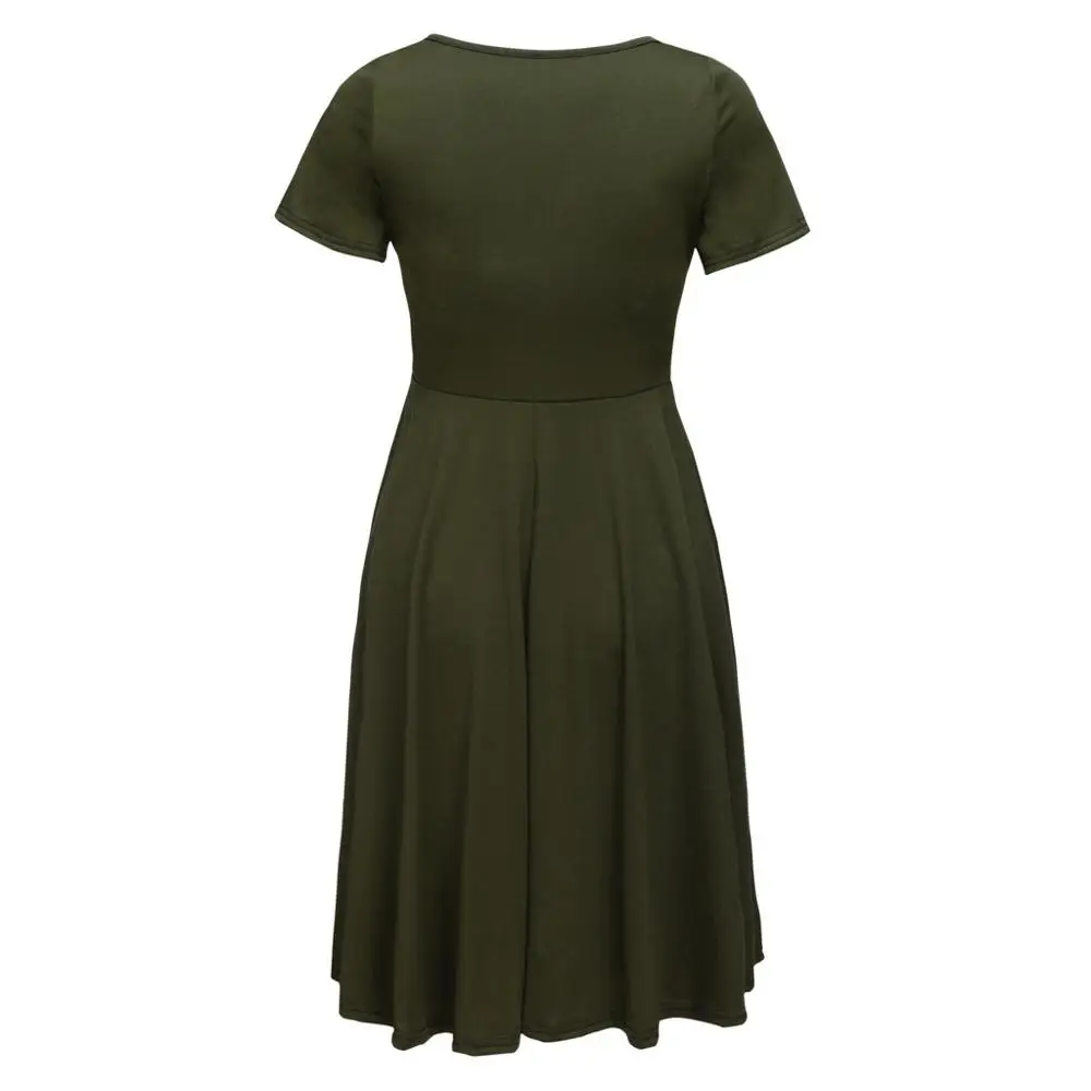 

Ladies pregnant women short sleeve breastfeeding solid color round neck dress solid pregnancy nursing dresses for pregnant