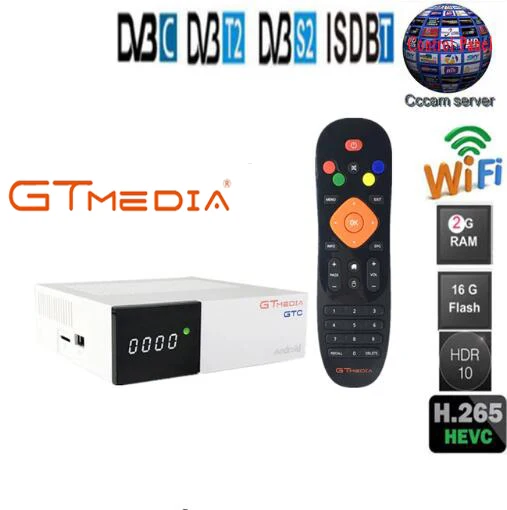 1 шт. Бесплатная СБ Freesat GTC Android 6,0 ТВ коробка DVB-S2/T2/кабель/ISDBT Amlogic S905D спутниковый ресивер 2 ГБ Оперативная память + 1 год Бесплатная cccam