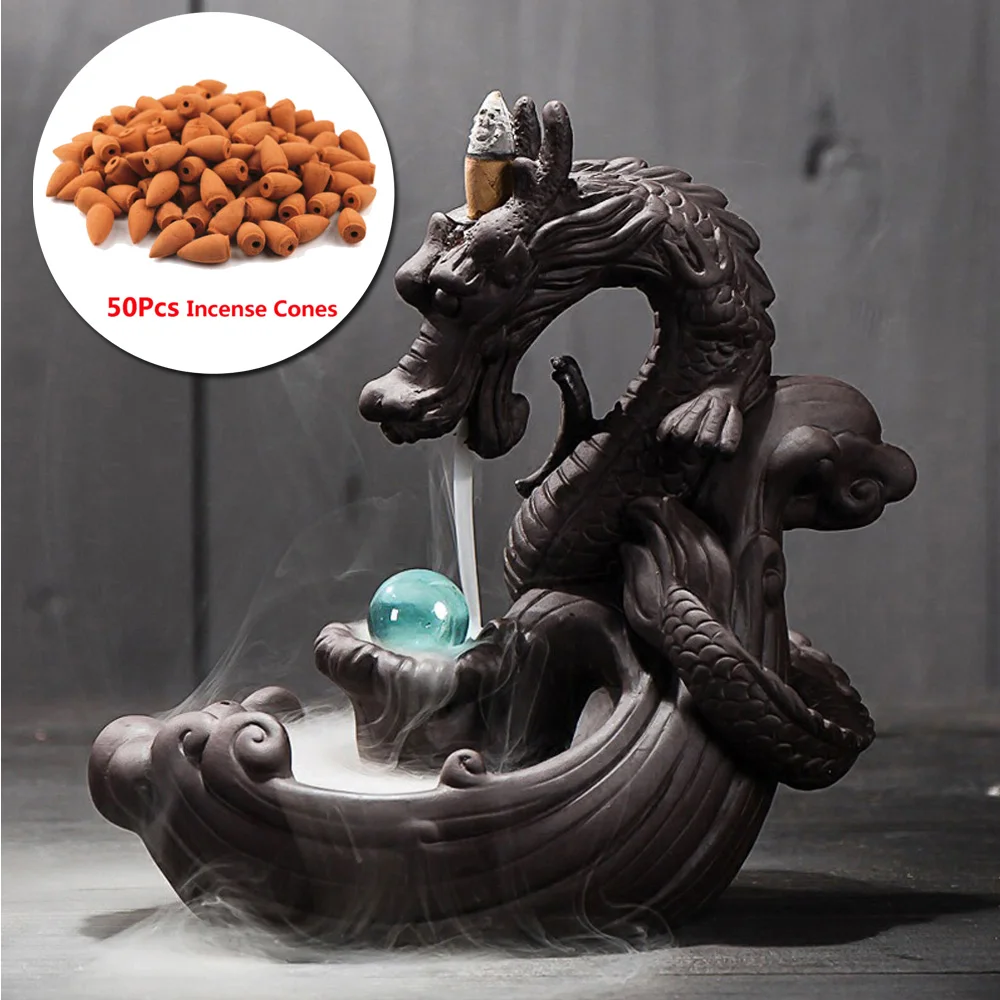 

Waterfall Porcelain Backflow Ceramic Cone Incense Burner Holder + 50 Cones Set