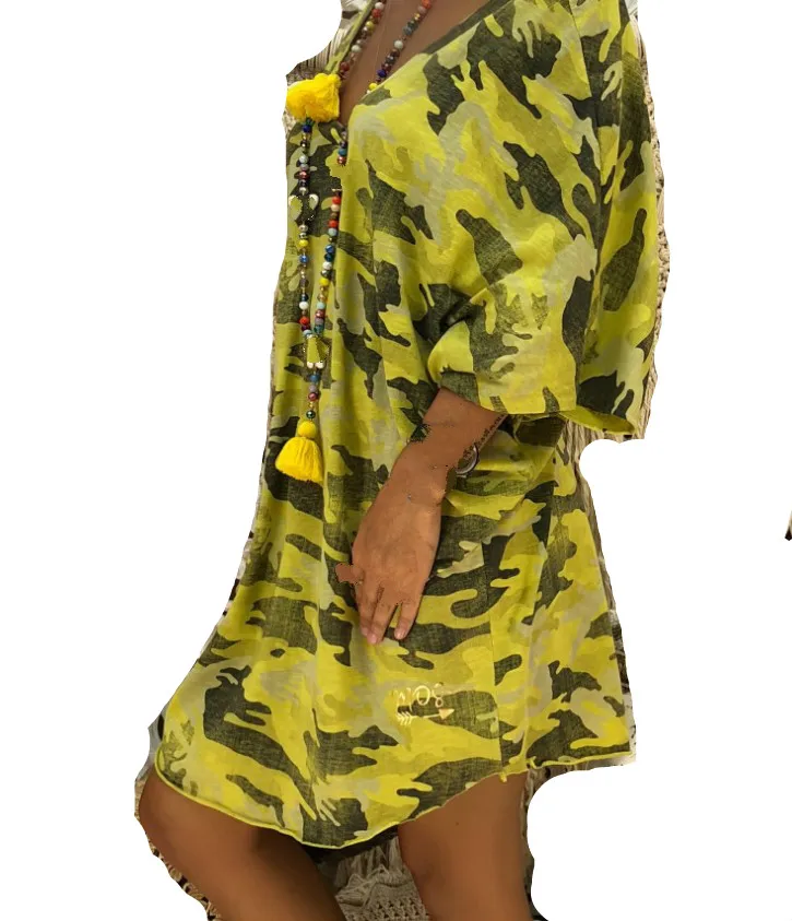 2019 летнее женское платье большого размера модное с круглым вырезом камуфляжное