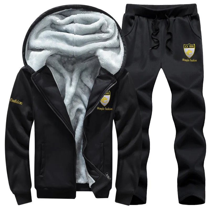 

TIEPUS New Winter Cashmere Sporting Suit Hats Jacket+pants Warm Suit Sporting Suit Men Running Set Sportswear size M~4XL