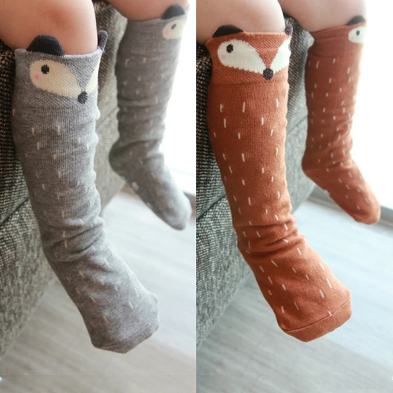 Зимние носки для малышей с рисунком в виде животных детские носки до колена с принтом детские носки для мальчиков и девочек противоскользящие рисунок с кошкой гетры