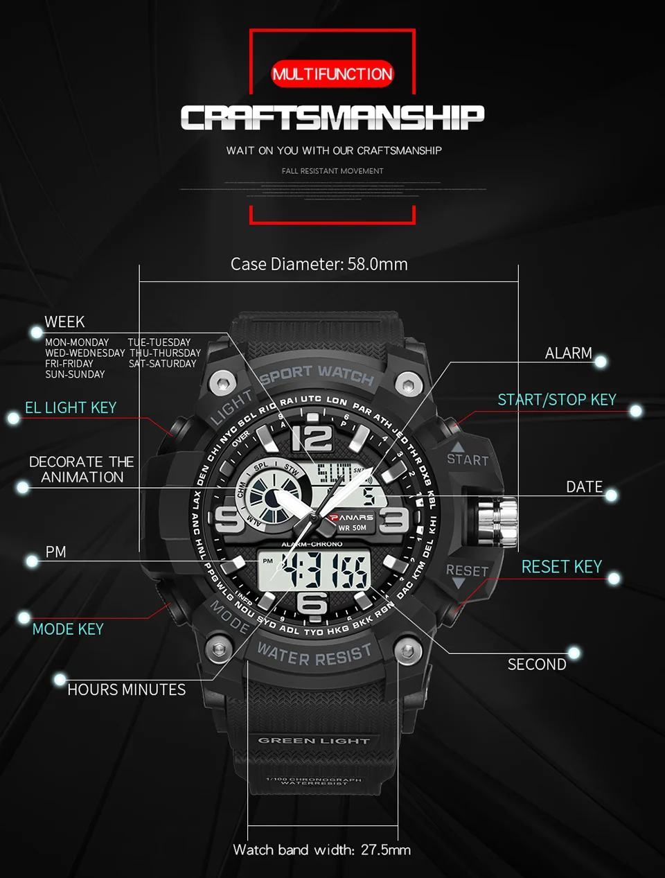 2018 PANARS Military Digital-watch Men/'s G Style Fashion Sports S Shock Army Watch LED Electronic Digital Wrist Watches for Men (7)
