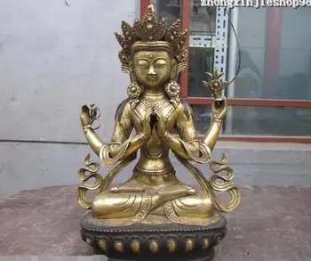 

Tibet Classical Bronze Four-Arm Hands Guan-Yin Avalokitesvara Solemn Statue