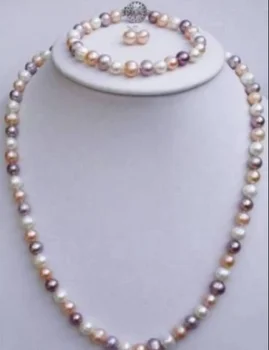 

New Fashion 7-8mm Multi Color Pearl Necklaces18" Bracelets7.5"Earrings Set