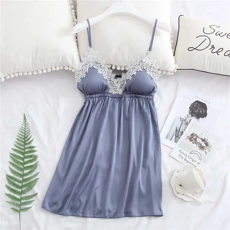 Queenral Women's Sleep Lounge Lingerie Nightgowns Sleepshirts Sleepwear Silk Stain Nightie Nightdress Sexy Homewear Night Gown  5