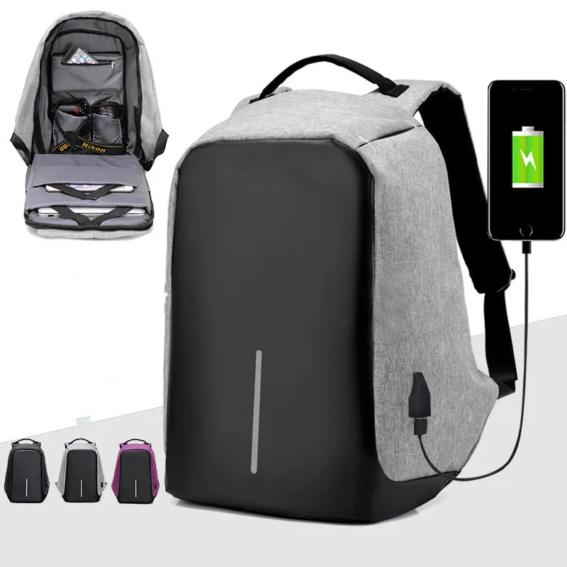 

Men Backpack External USB Charger Backpack Travel Waterproof Student School Bags Teenage College Laptop Bag