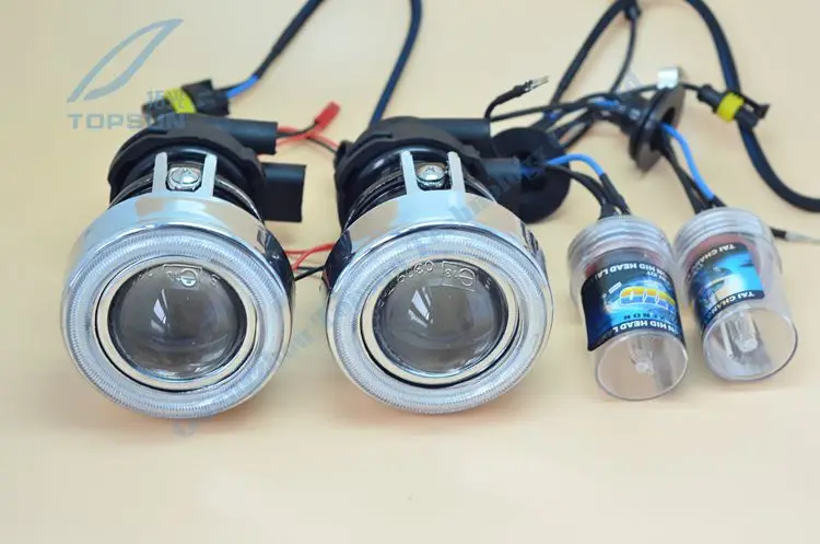 

GZTOPHID Xennon Fog Lamp Retrofit Projector Lens with COB Angel Eye Violet and H3 35W HID Bulbs,Original Install