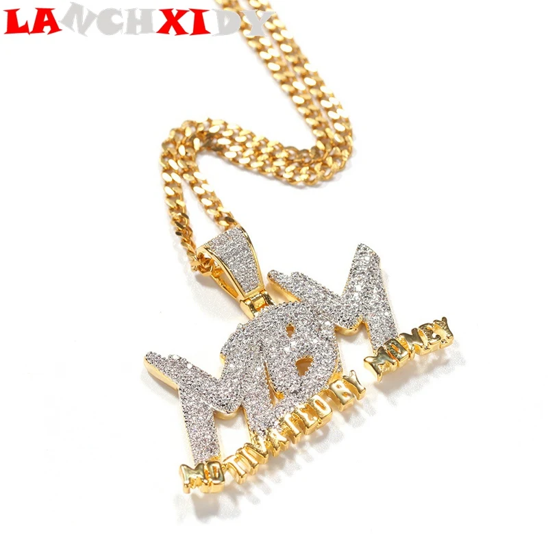 

High Quality Hip Hop Necklace For Men Women MBM Letter Pendant Blend Color Ice CZ Metal Female Choker Trend Tennis Chain Jewelry