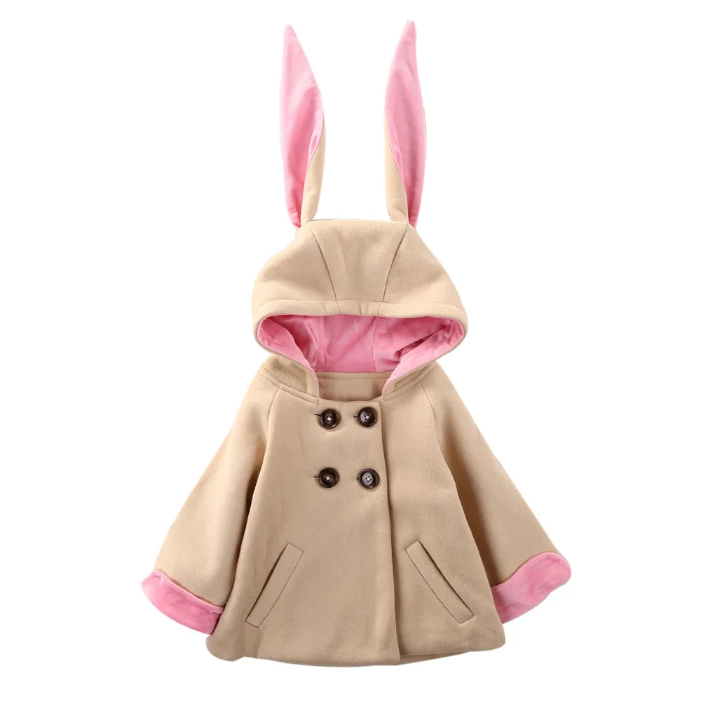 Cute winter jackets girls Kids Baby Rabbit Ear Hooded Outwear Cloak