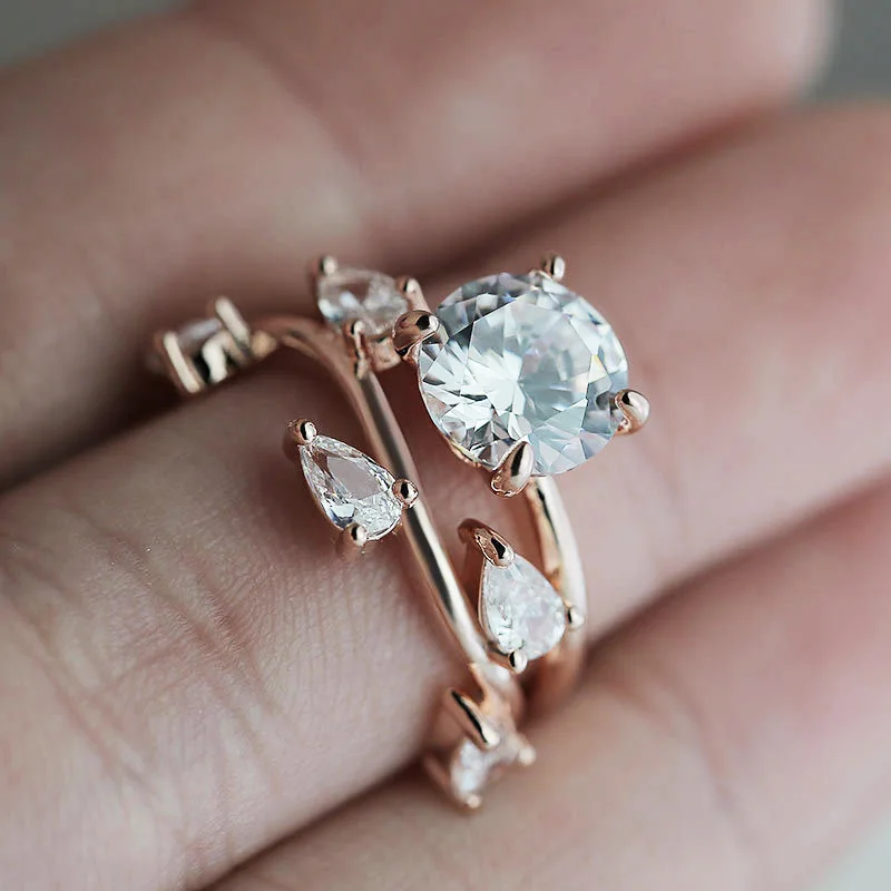 

Unique Female ring Rose Gold Filled 925 silver 2ct AAA cz Promise Wedding Band Rings for women Bridal Vintage Party Jewelry