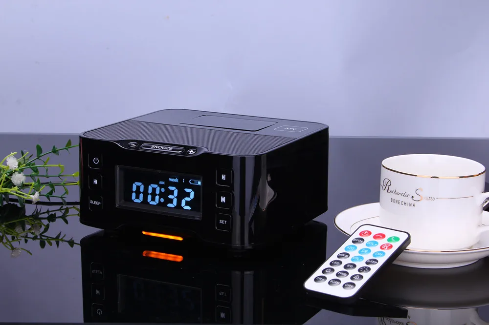 A9 Portable Wireless Bluetooth Speaker NFC FM Radio Alarm Clock 8 Pin&Micro Charger Dock Station fo