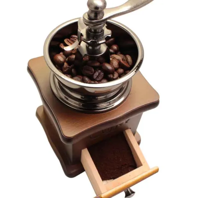 Best Price Classical Wooden Manual Coffee Grinder Stainless Steel Retro Spice Mini Burr Mill With High-quality Ceramic Millstone