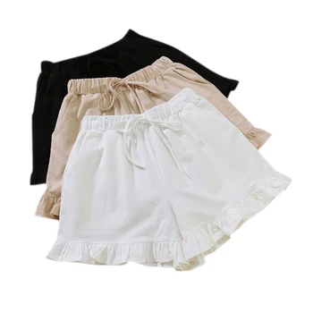 

Summer cotton women's shorts solid sweet loose leisure wide leg hot short femme