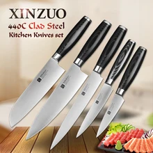 XINZUO 5 stücke küchenmesser set schäl utility cleaver santoku kochmesser 3 schichten 440C verkleidet stahl Küchenmesser freies verschiffen
