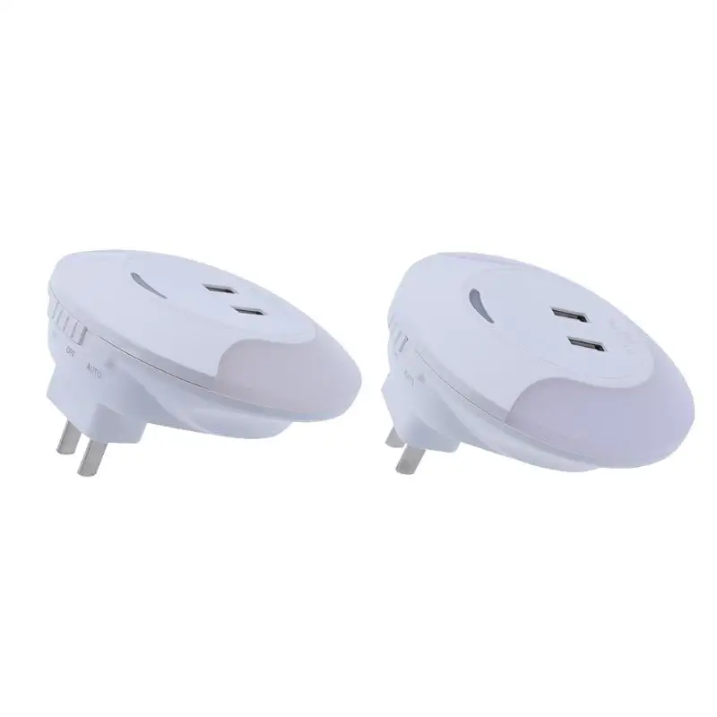 

Wall Plug Mount Light Sensor LED Light Bedroom Night Light with 2 USB Port for Charging Mobile phone Wall Socket Lamps