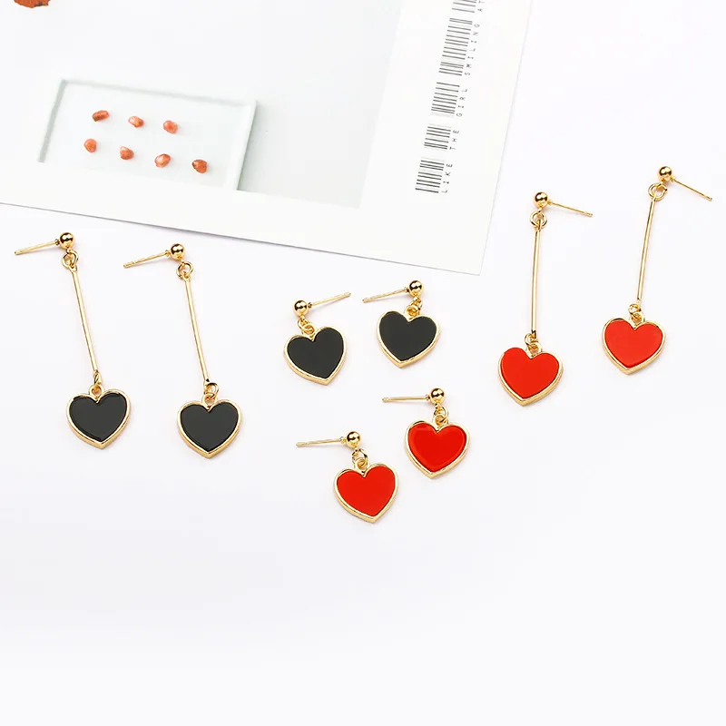 

Geometric Heart Silver Gold Color Black Red Long Hook Trendy Elegant Hanging Drop Dangle Earrings for Women
