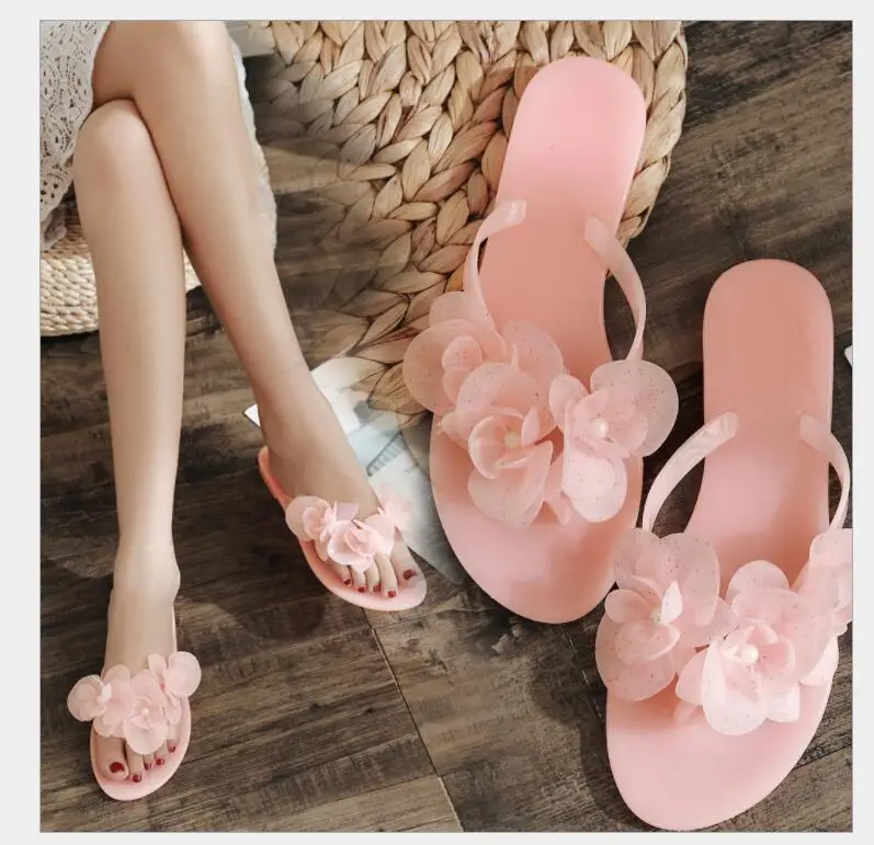 pink flower flip flops